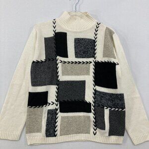 Vintage Dressbarn Medium Color-Block Artsy Mock Neck Wool Blend Sweater